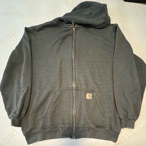 Vintage Carhartt Hoodie Mens XL Tall Grey Lined Sweatshirt Zip Up Jacket